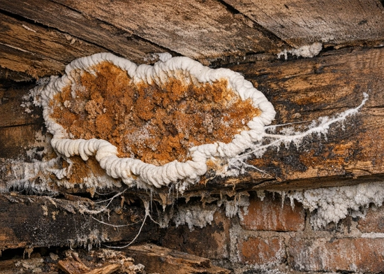 mérule champignon lignivore sur bois humide dans une maison